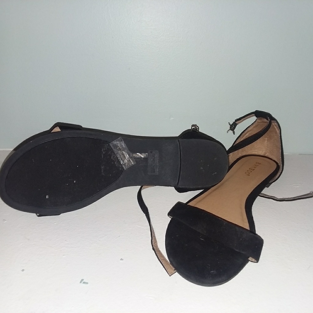 Ankle strap black open toe flats